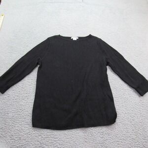 Deane & White Womens Black‎ 100% Cotton Ribbed Long Sleeve Knit Top Size L